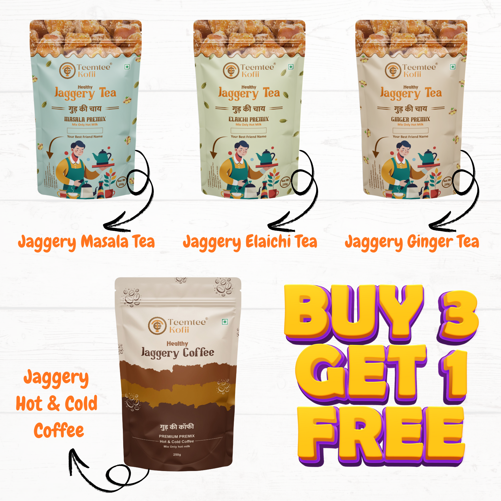 Combo Tea & Coffee Premix (Elaichi,Ginger,Masala & Coffee)